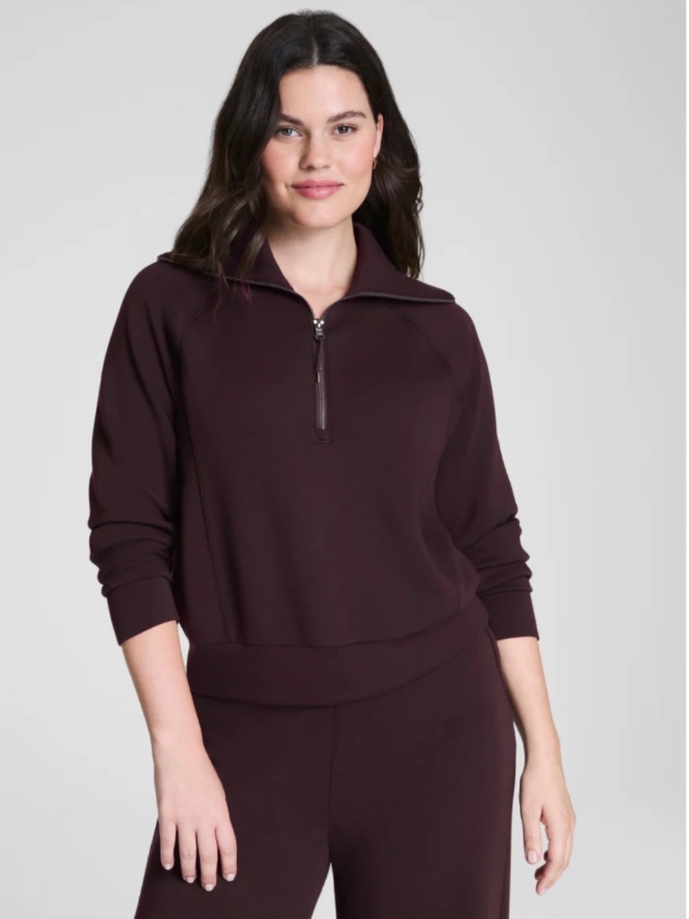 SPANX AirEssentials Half Zip Pullover Dark Cacao Size M